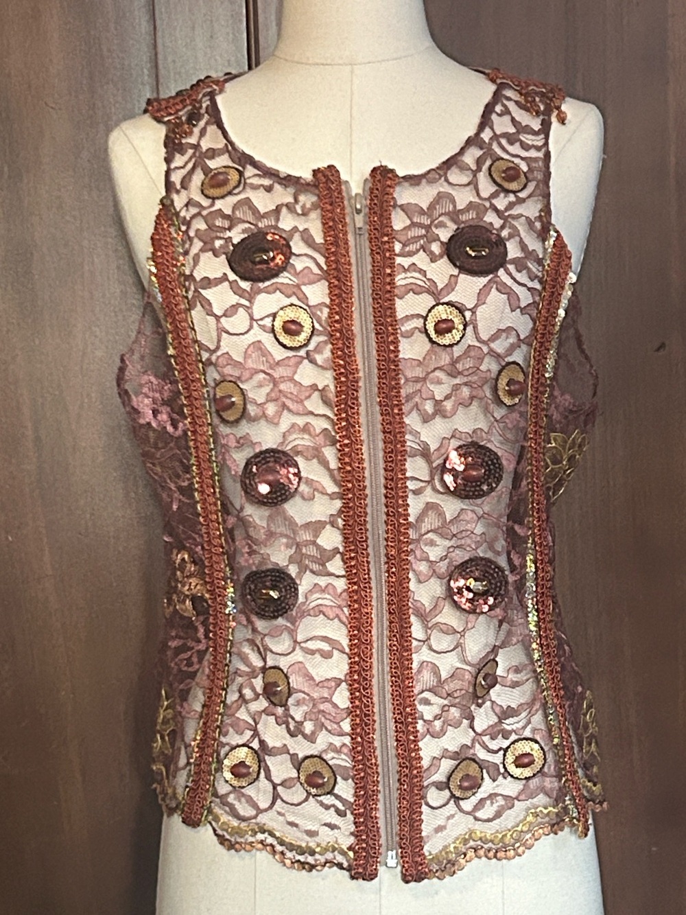 Embroidered Embellished Lace Zipper Tank M - Picture 10 of 10
